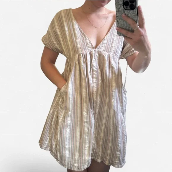 Urban Outfitters Striped V-Neck Dress with Pockets - Picture 1 of 5